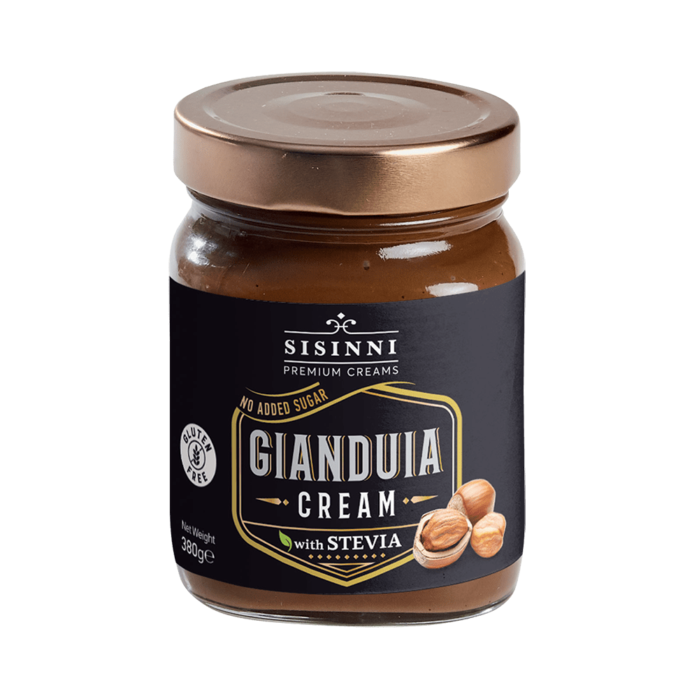Riešutų kremas SISINNI Gianduia su šokoladu ir stevija be pridėtinio cukraus